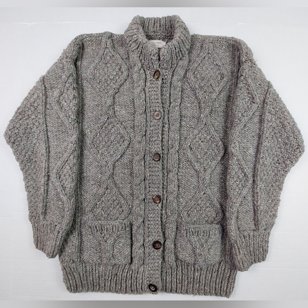Vtg Sue Dille Designs Sweater Womens Gray Ecuadorian 100% Handspun Wool Button